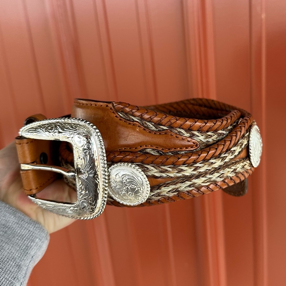 Men’s Authentic Tony Lama Vintage Brown Braided Western Leather Concho Belt 36